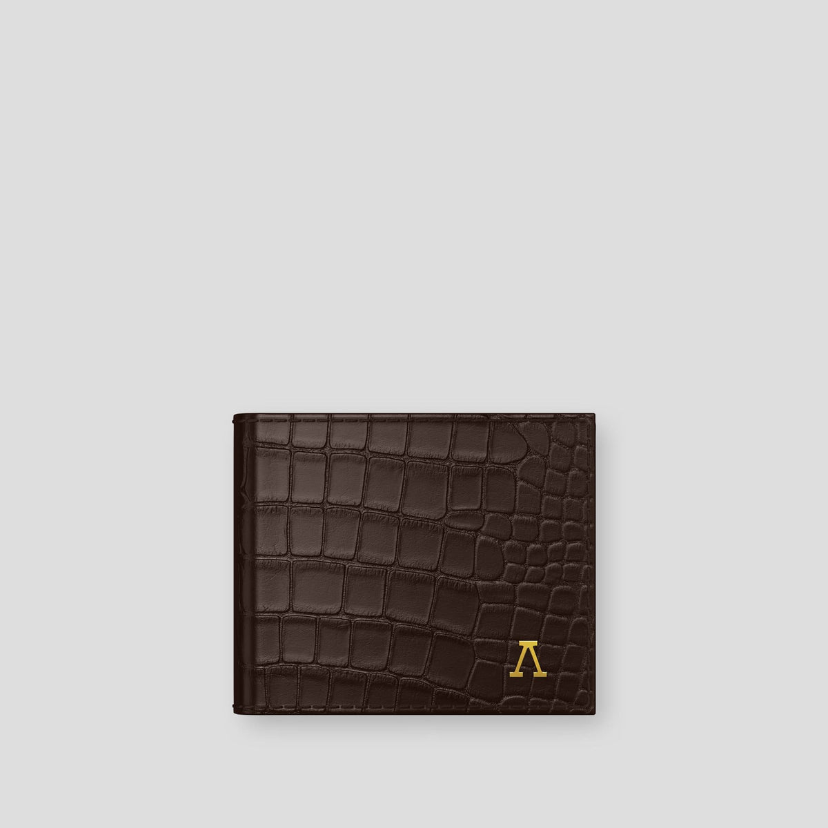 Dark Brown Wallet Case Alligator with Gold Metal -1 | Dark-Brown-Gold