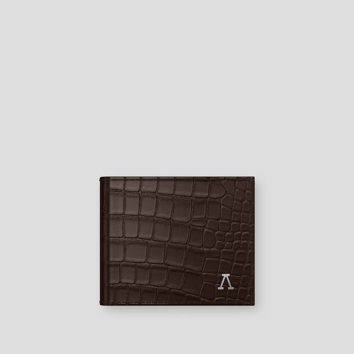 Dark Brown Wallet Case Alligator with Steel Metal -1 | Dark-Brown-Steel