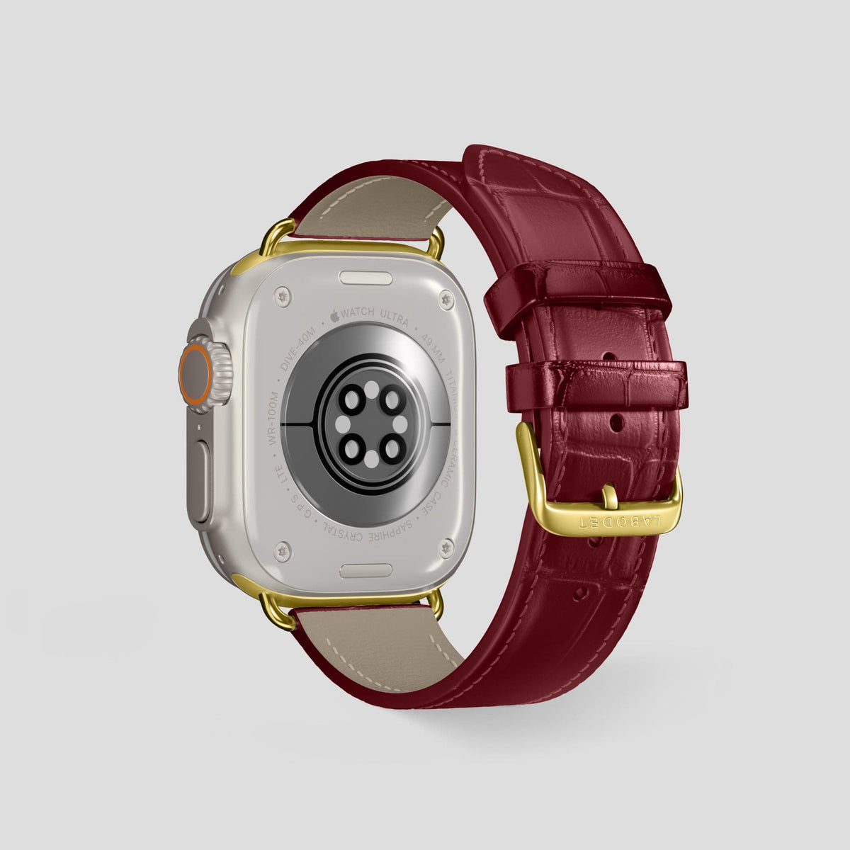 Burgundy Apple Watch Ultra Classic Strap Alligator with Gold Metal -2 | Burgundy-Gold