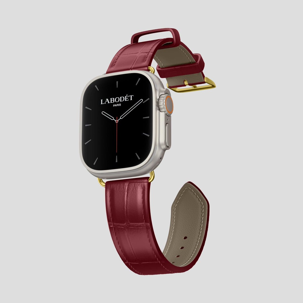 Burgundy Apple Watch Ultra Classic Strap Alligator with Gold Metal -3 | Burgundy-Gold