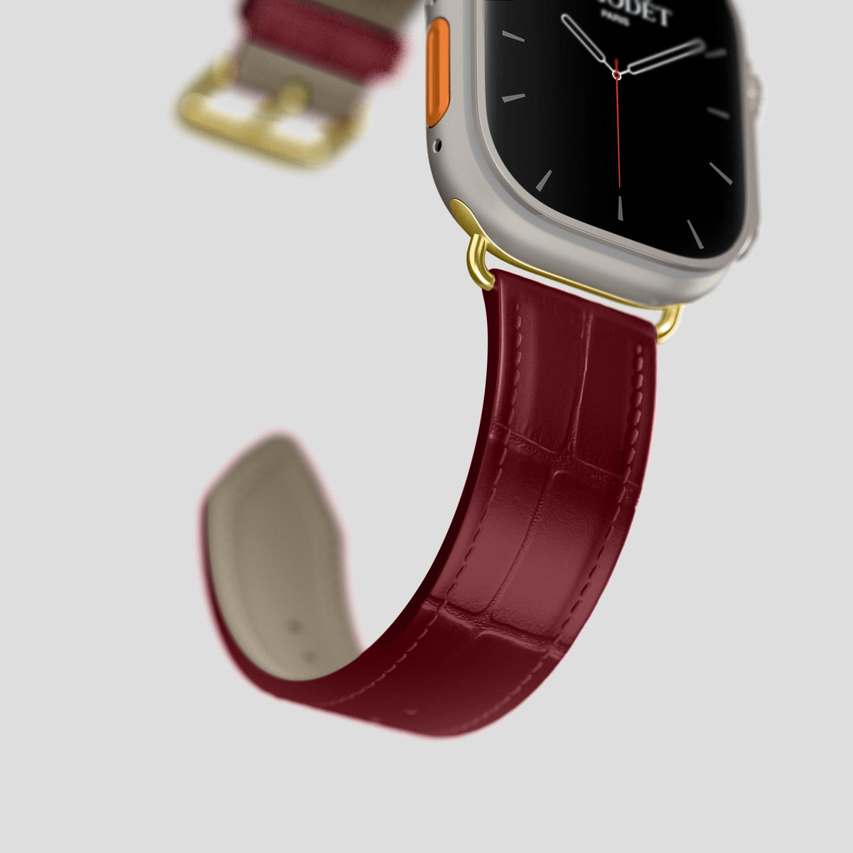 Burgundy Apple Watch Ultra Classic Strap Alligator with Gold Metal -5 | Burgundy-Gold