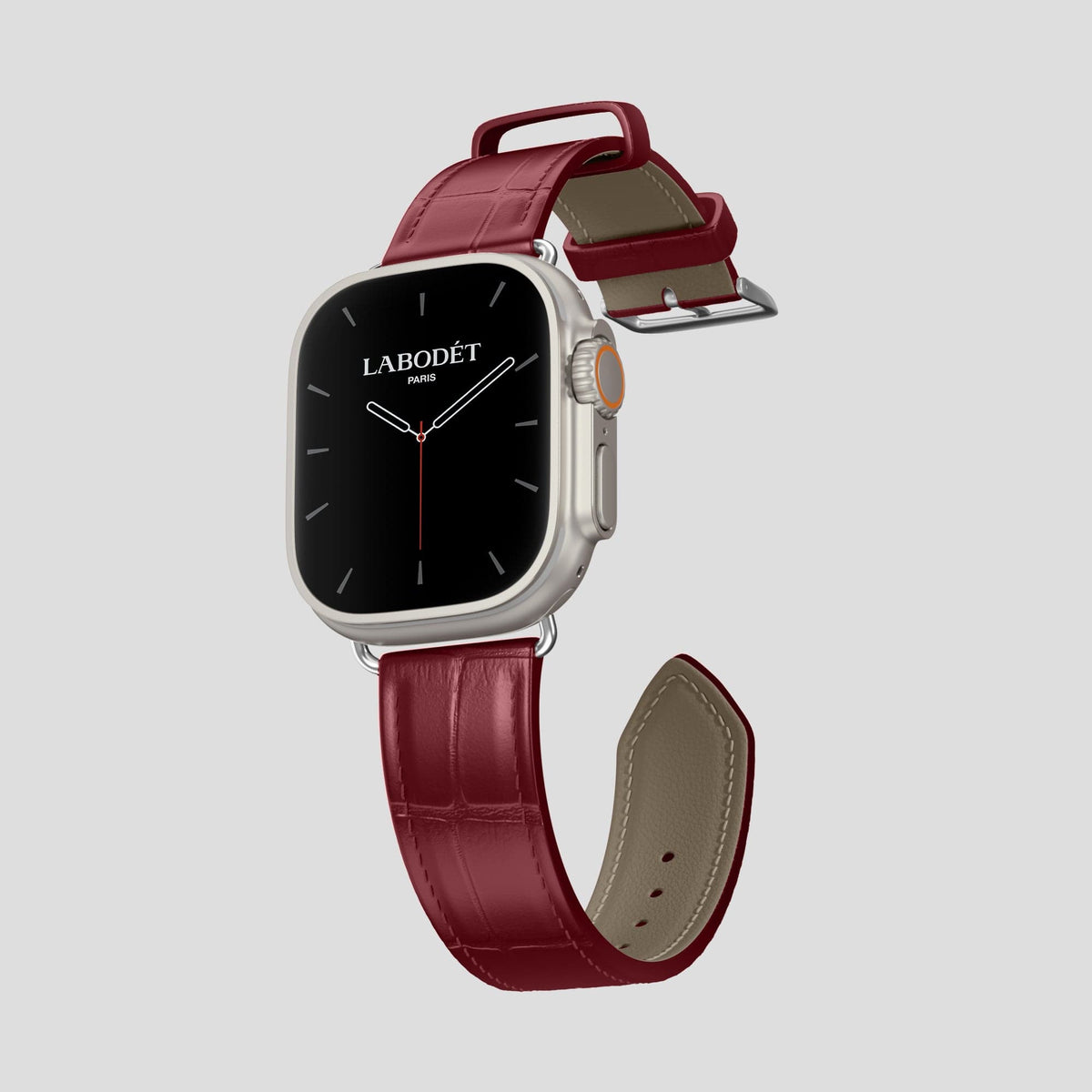 Burgundy Apple Watch Ultra Classic Strap Alligator with Steel Metal -3 | Burgundy-Steel