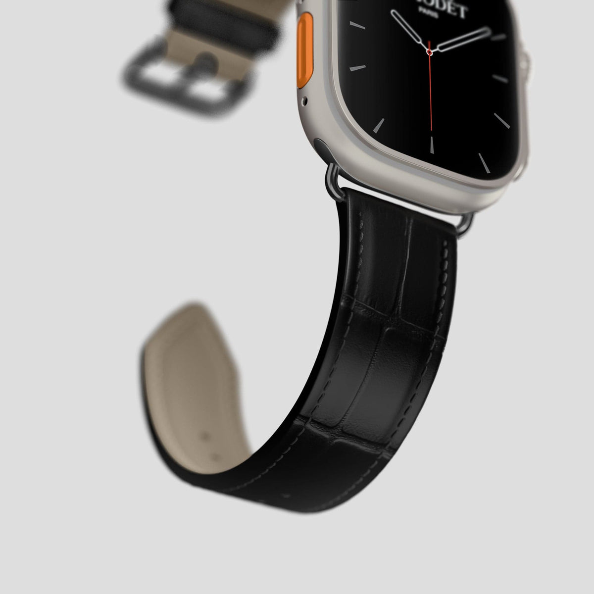 Black Apple Watch Ultra Classic Strap Alligator with Black Metal -5 | Black-Black