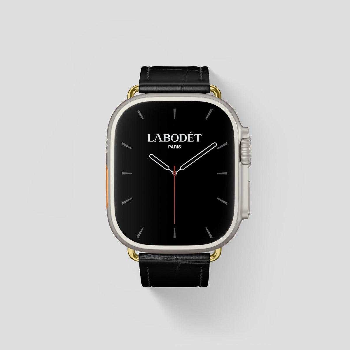 Black Apple Watch Ultra Classic Strap Alligator with Gold Metal -1 | Black-Gold