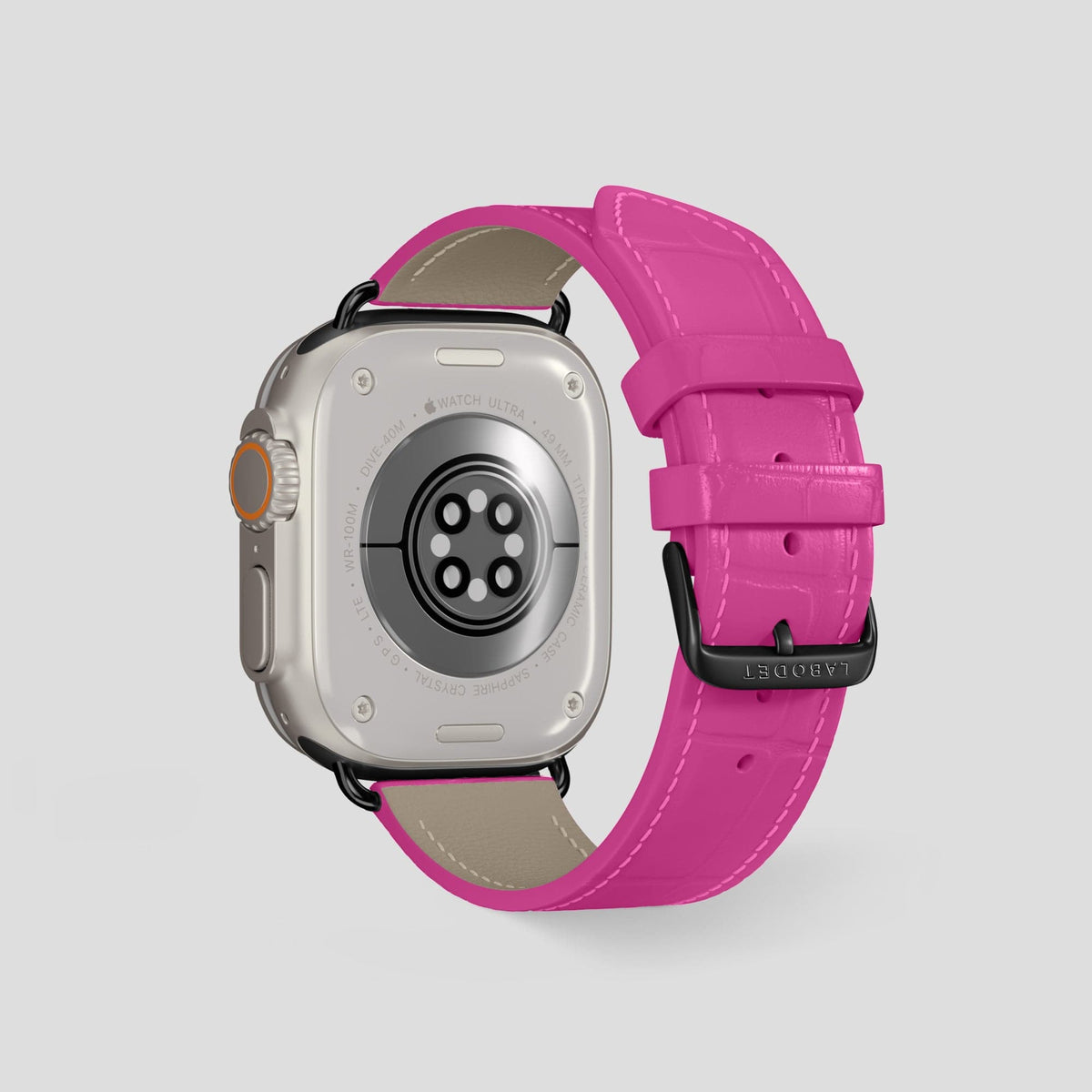 Fuchsia Apple Watch Ultra Classic Strap Alligator with Black Metal -2 | Fuchsia-Black