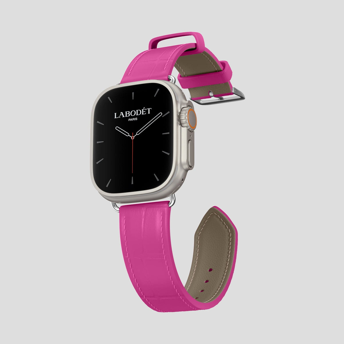 Fuchsia Apple Watch Ultra Classic Strap Alligator with Steel Metal -3 | Fuchsia-Steel