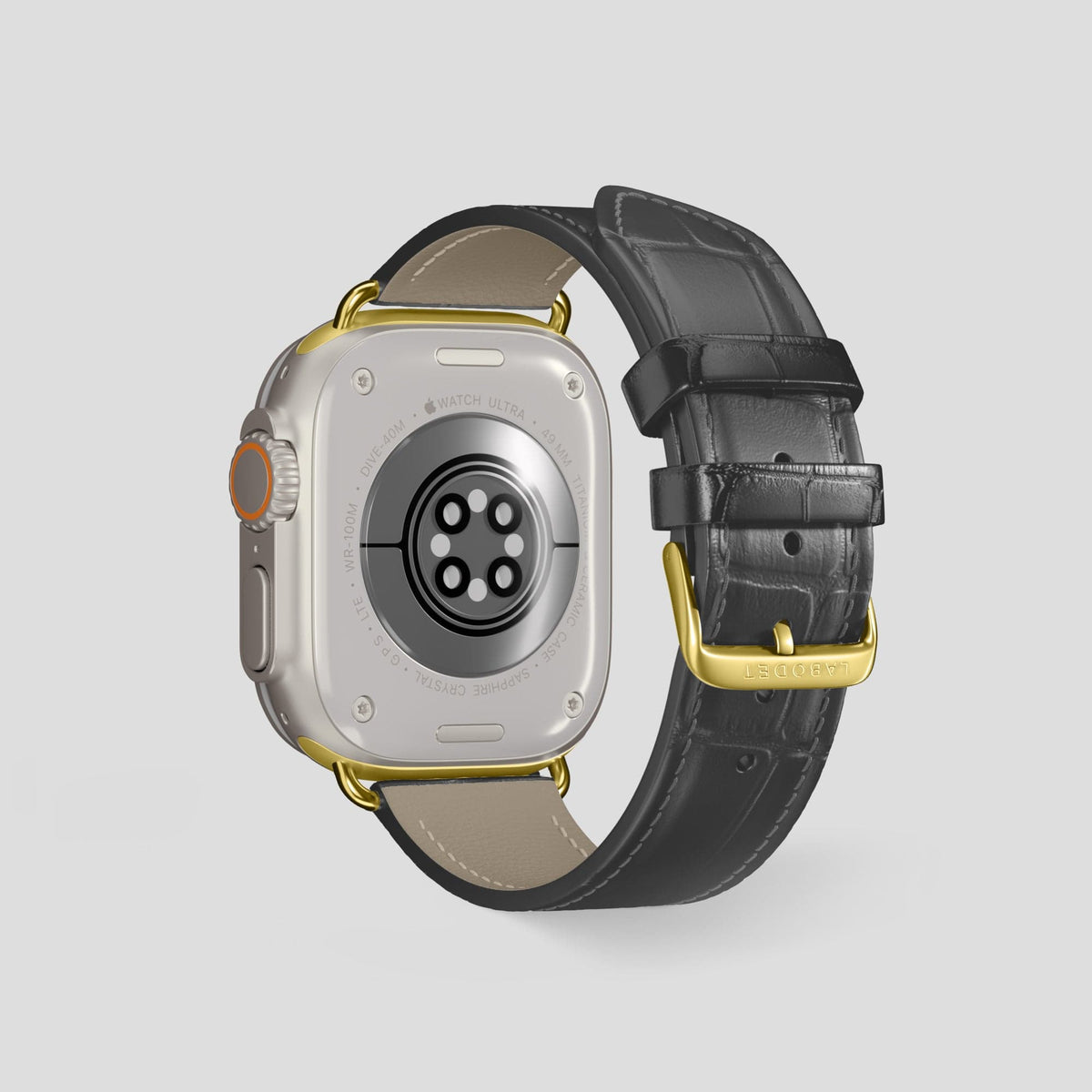 Grey Apple Watch Ultra Classic Strap Alligator with Gold Metal -2 | Grey-Gold