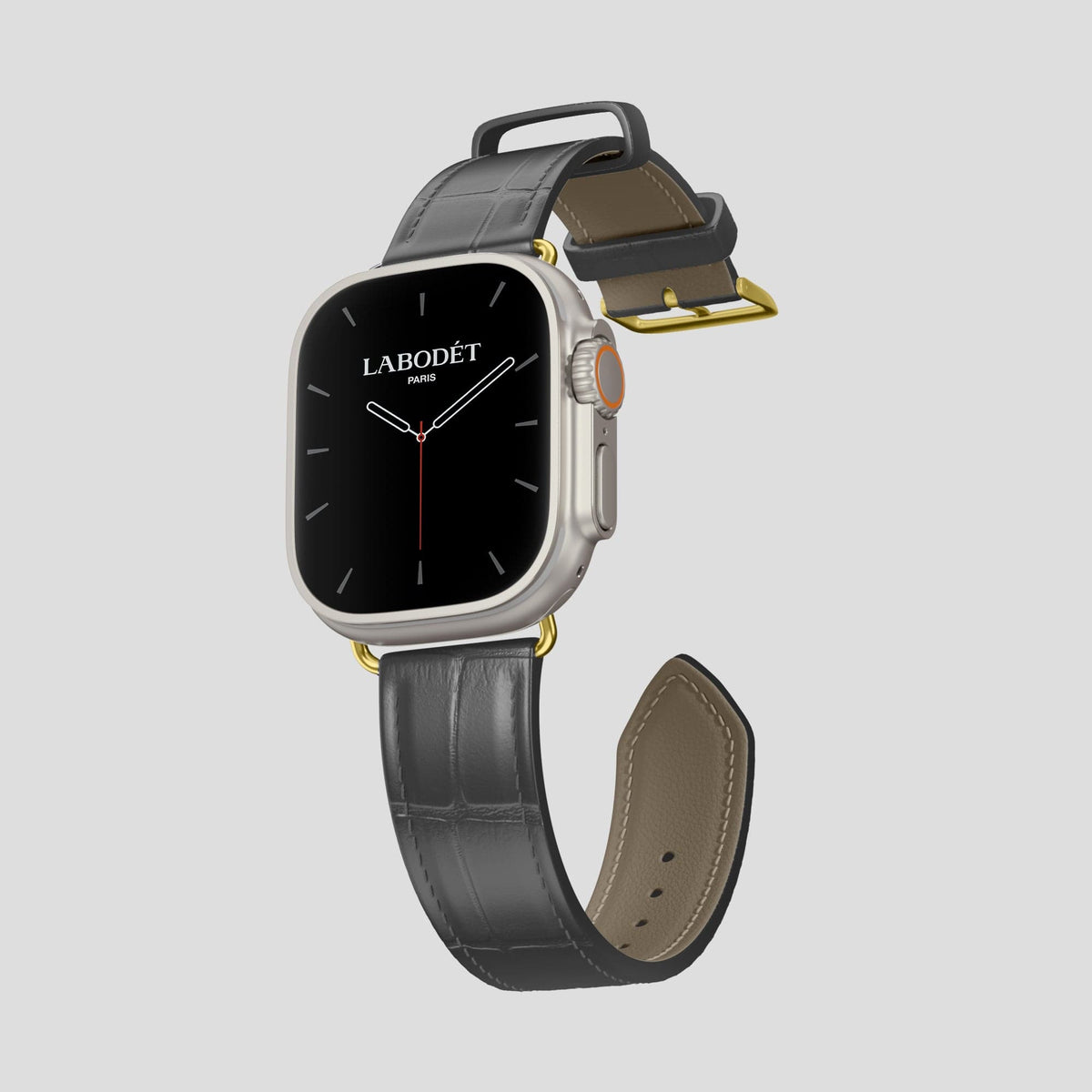 Grey Apple Watch Ultra Classic Strap Alligator with Gold Metal -3 | Grey-Gold