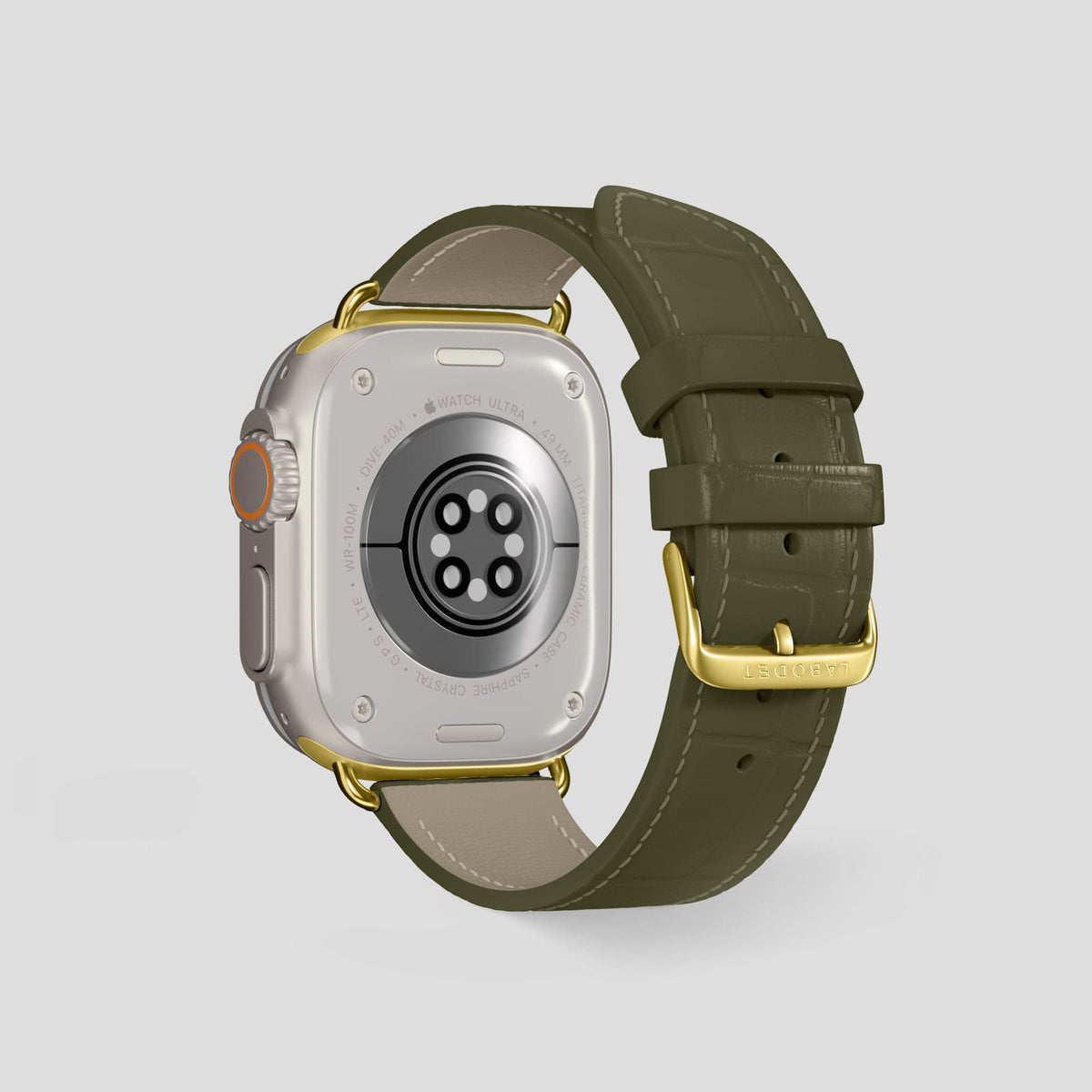 Kaki-Green Apple Watch Ultra Classic Strap Alligator with Gold Metal -2 | Kaki-Green-Gold