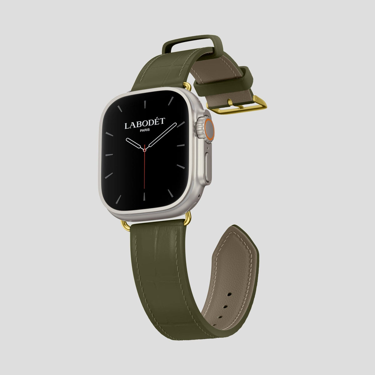 Kaki-Green Apple Watch Ultra Classic Strap Alligator with Gold Metal -3 | Kaki-Green-Gold