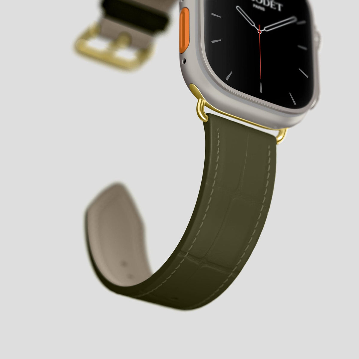 Kaki-Green Apple Watch Ultra Classic Strap Alligator with Gold Metal -5 | Kaki-Green-Gold