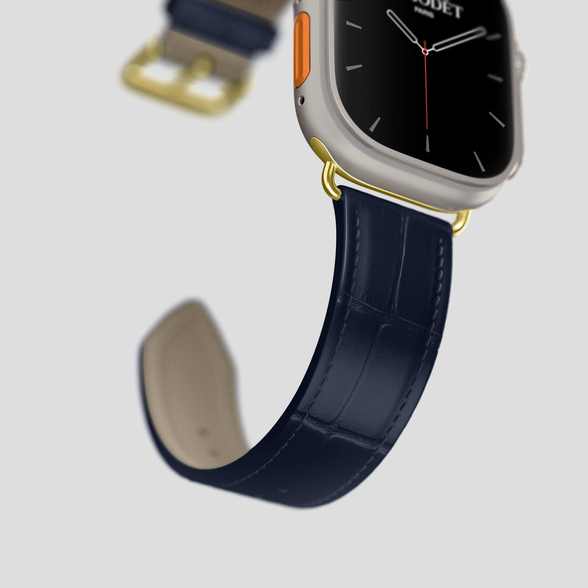 Navy Blue Apple Watch Ultra Classic Strap Alligator with Gold Metal -5 | Navy-Blue-Gold