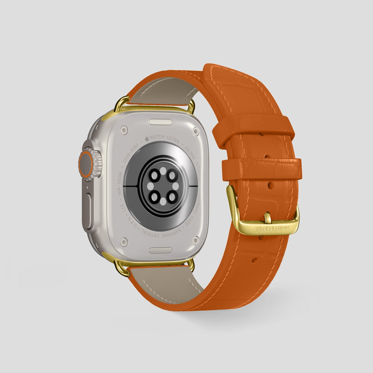 Orange Apple Watch Ultra Classic Strap Alligator with Gold Metal -2 | Orange-Gold