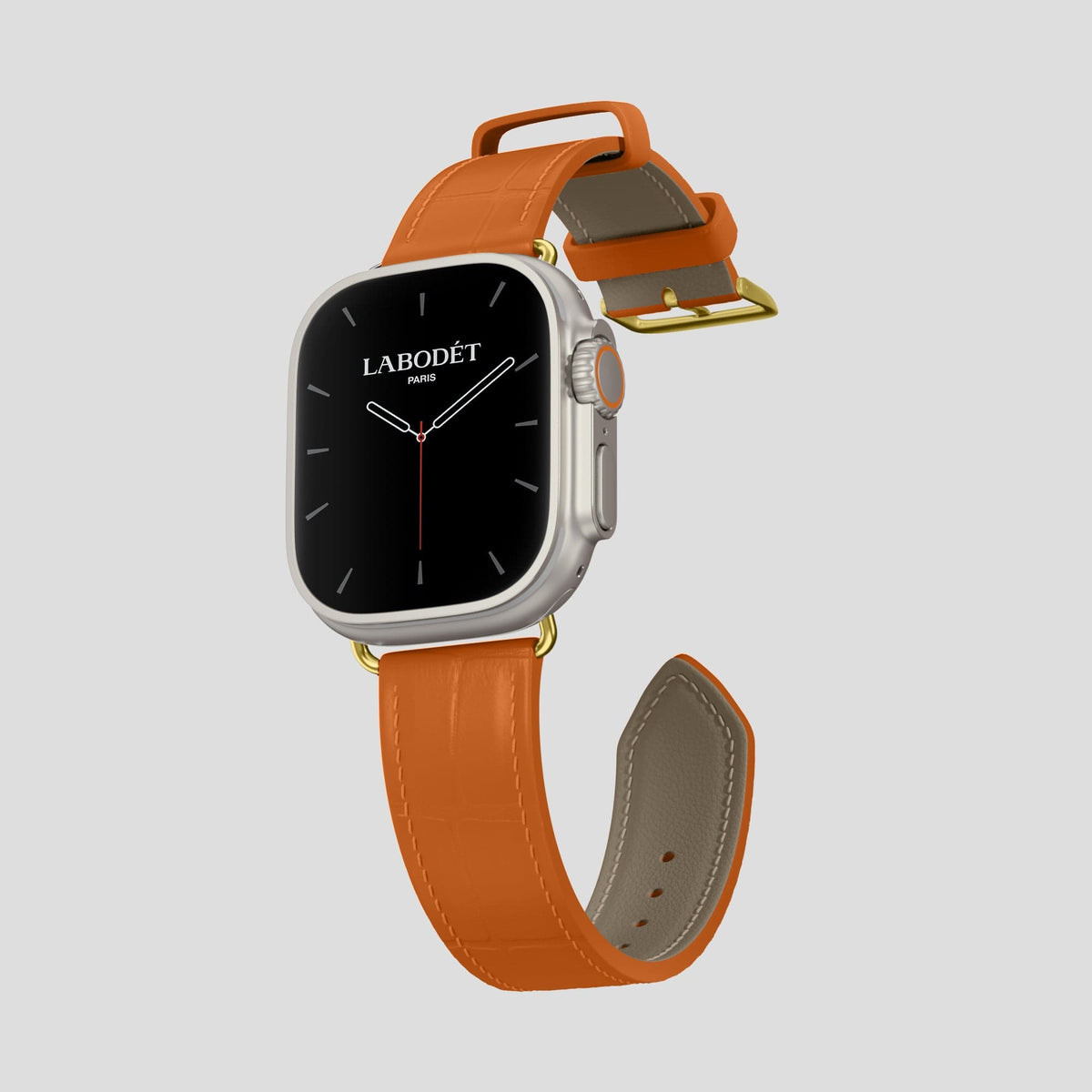 Orange Apple Watch Ultra Classic Strap Alligator with Gold Metal -3 | Orange-Gold