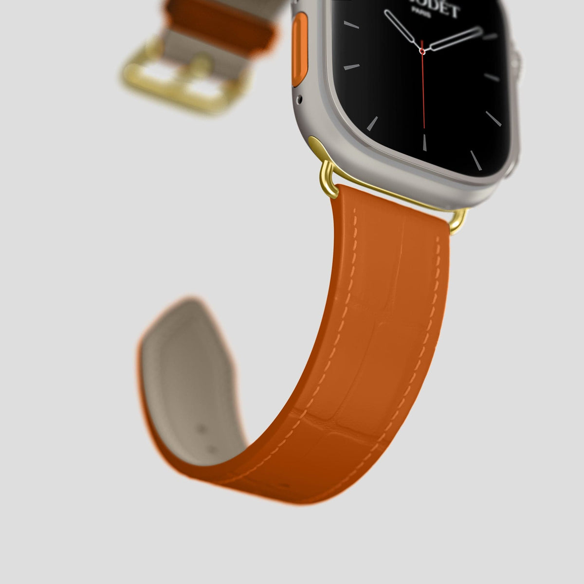 Orange Apple Watch Ultra Classic Strap Alligator with Gold Metal -5 | Orange-Gold
