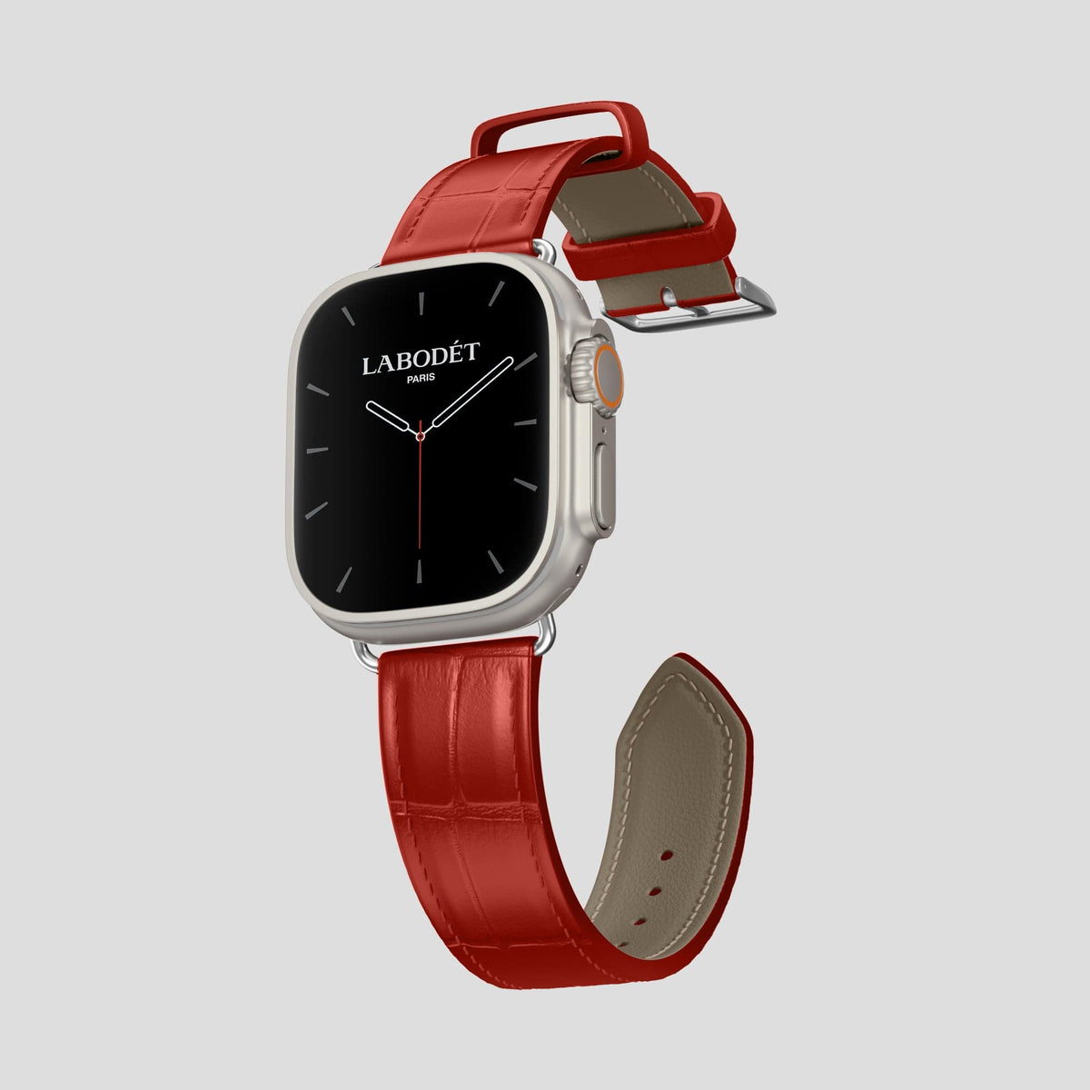 Red Apple Watch Ultra Classic Strap Alligator with Steel Metal -3 | Red-Steel