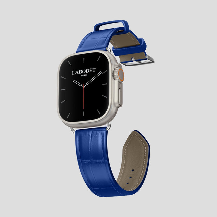Royal Blue Apple Watch Ultra Classic Strap Alligator with Steel Metal -3 | Royal-Blue-Steel