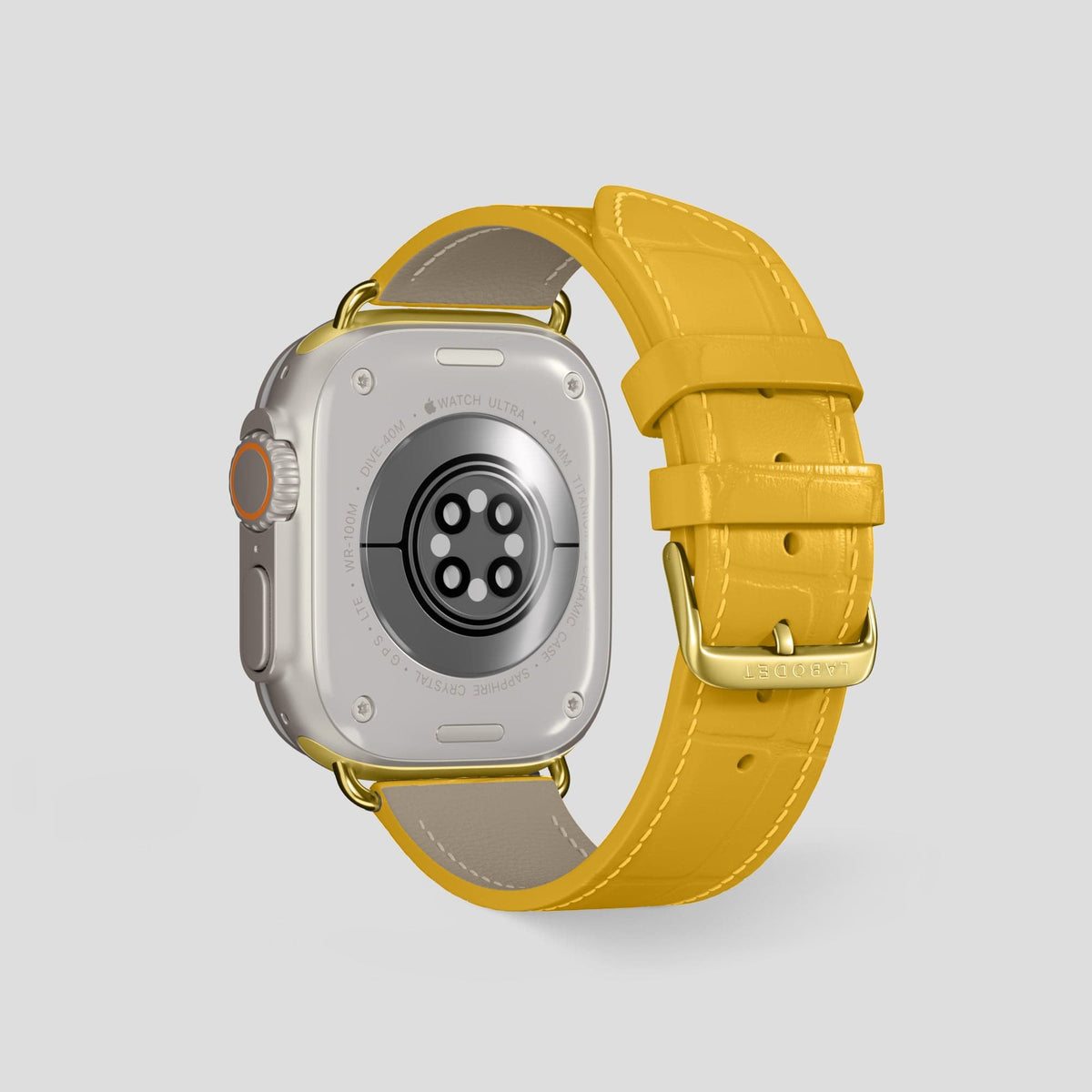 Yellow Apple Watch Ultra Classic Strap Alligator with Gold Metal -2 | Yellow-Gold