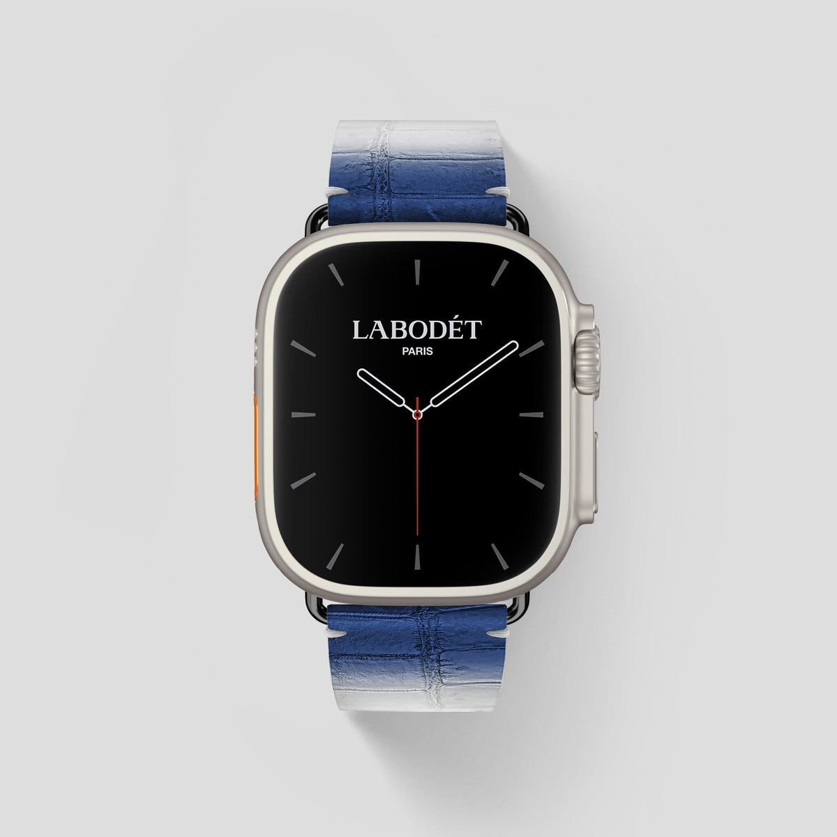 Navy Blue Apple Watch Ultra Classic Strap Himalayan Crocodile with Black Metal -1 | Navy-Blue-Black