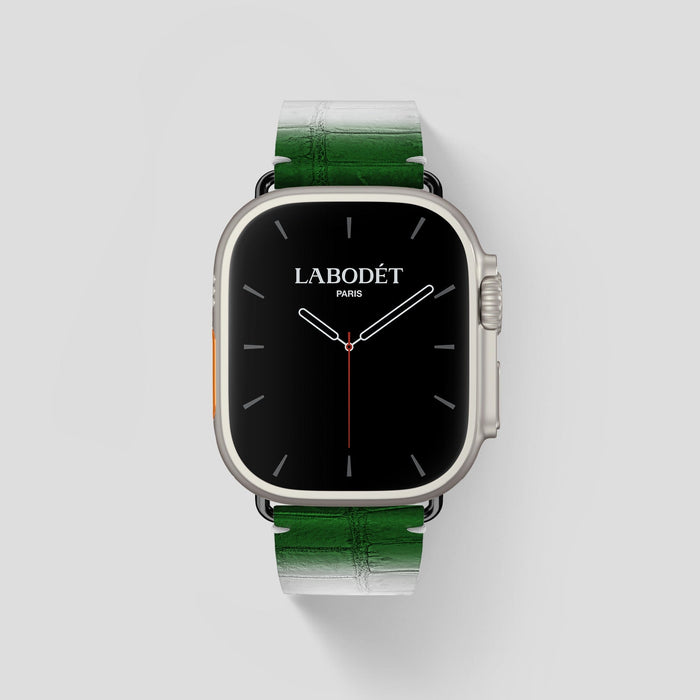Green Apple Watch Ultra Classic Strap Himalayan Crocodile with Black Metal -1 | Green-Black