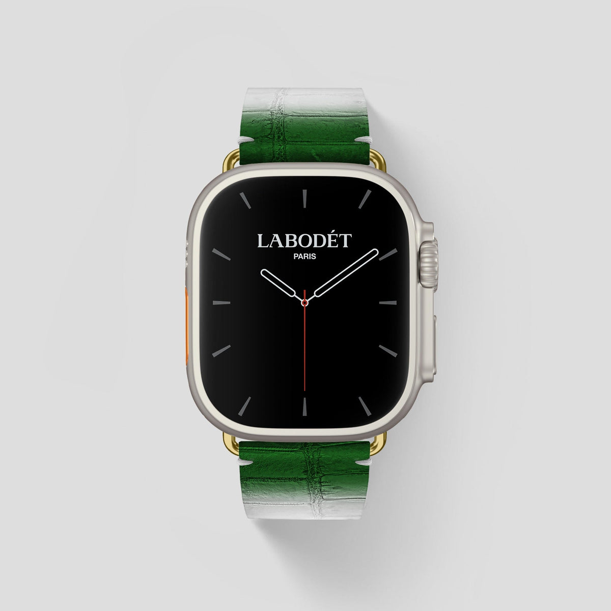 Green Apple Watch Ultra Classic Strap Himalayan Crocodile with Gold Metal -1 | Green-Gold