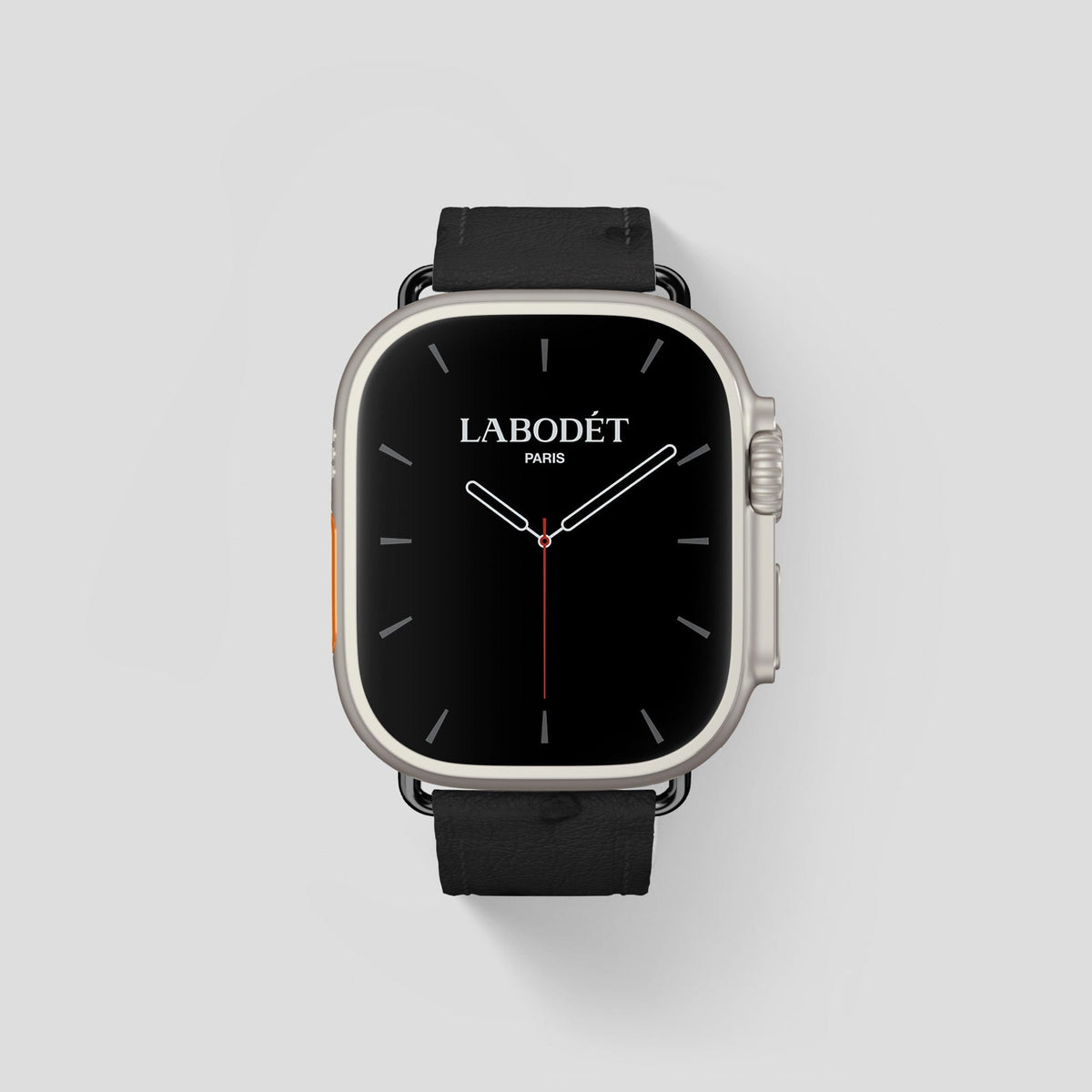 Black Apple Watch 49mm Ultra Classic Strap Ostrich with Black Metal -1 | Black-Black