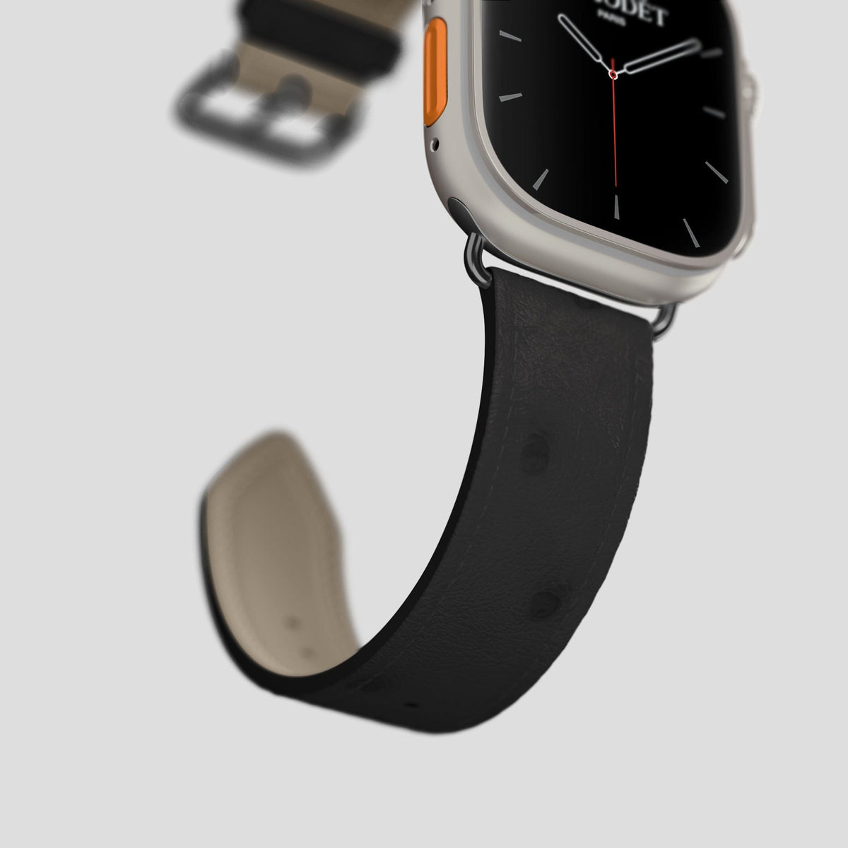 Black Apple Watch 49mm Ultra Classic Strap Ostrich with Black Metal -5 | Black-Black