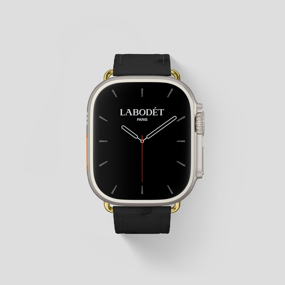 Black Apple Watch 49mm Ultra Classic Strap Ostrich with Gold Metal -1 | Black-Gold