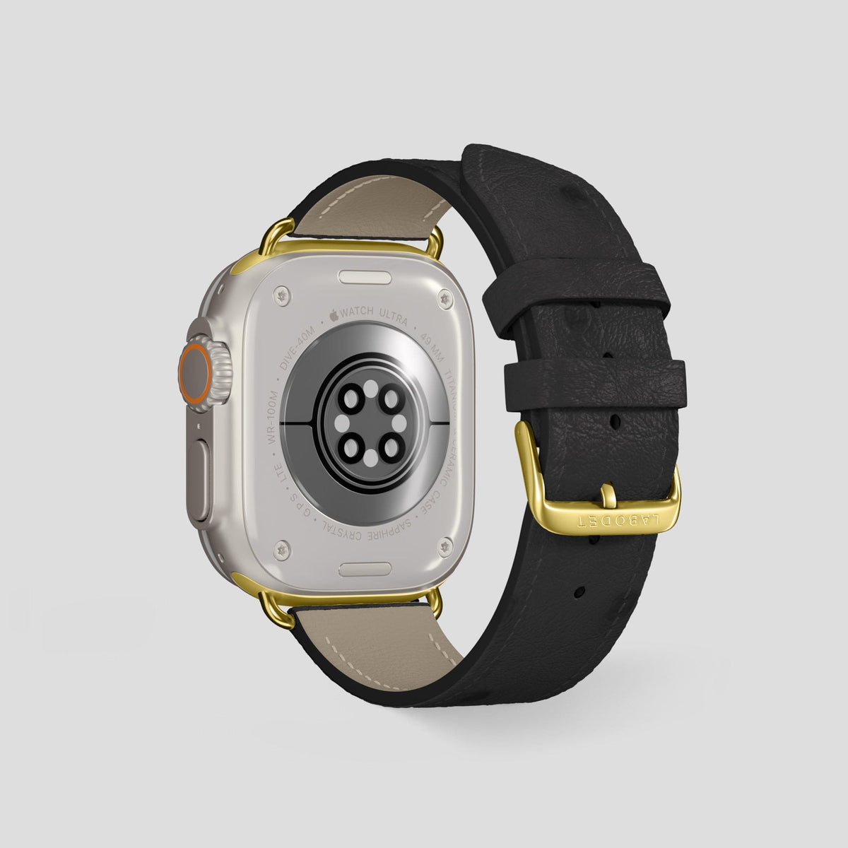 Black Apple Watch 49mm Ultra Classic Strap Ostrich with Gold Metal -2 | Black-Gold