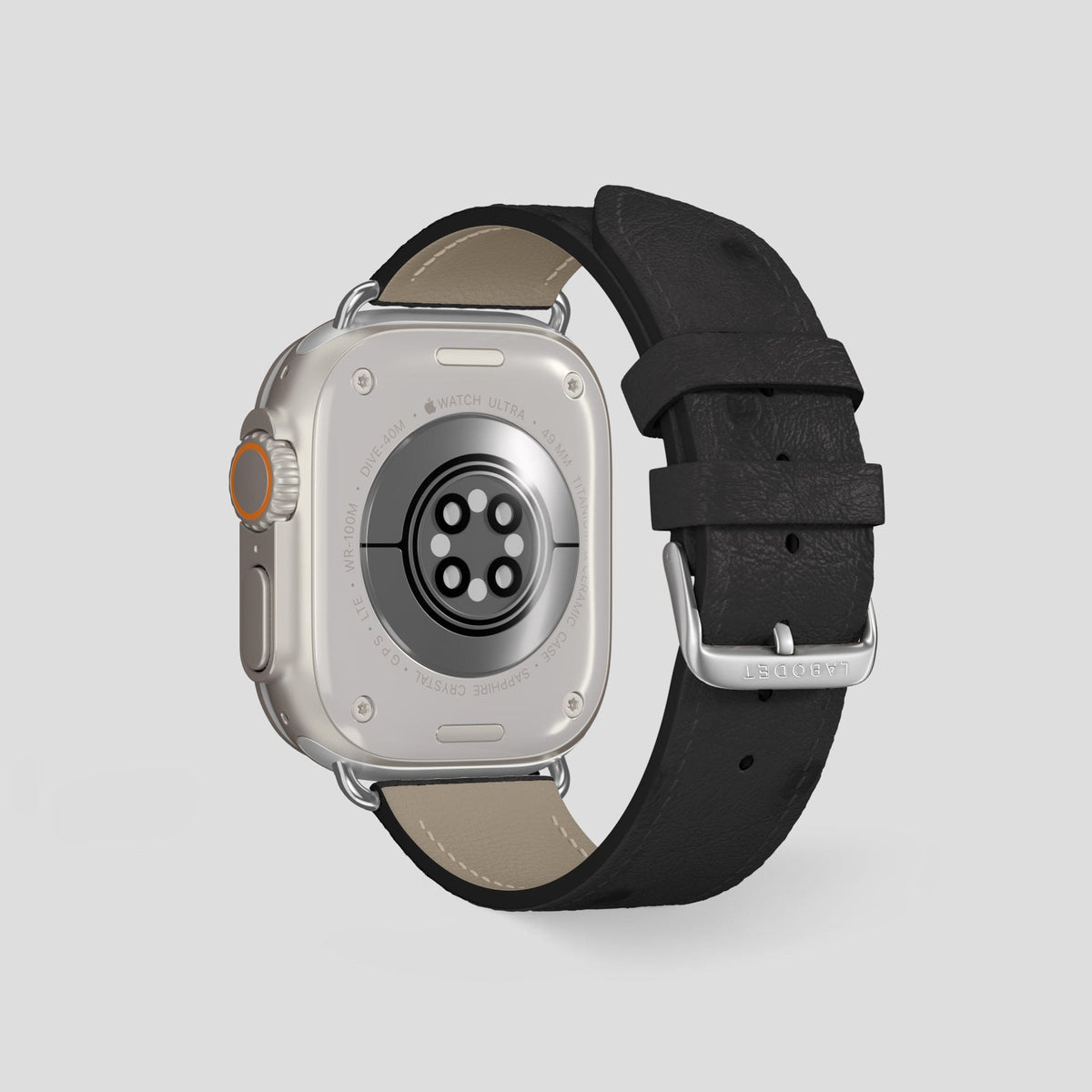 Black Apple Watch 49mm Ultra Classic Strap Ostrich with Steel Metal -2 | Black-Steel