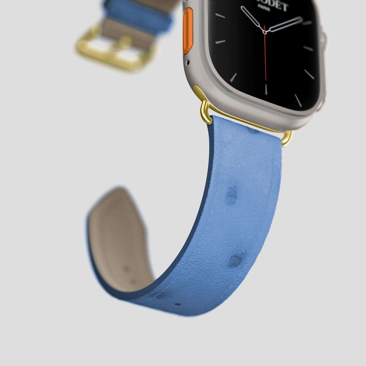 Blue-Jeans Apple Watch 49mm Ultra Classic Strap Ostrich with Gold Metal -5 | Blue-Jeans-Gold