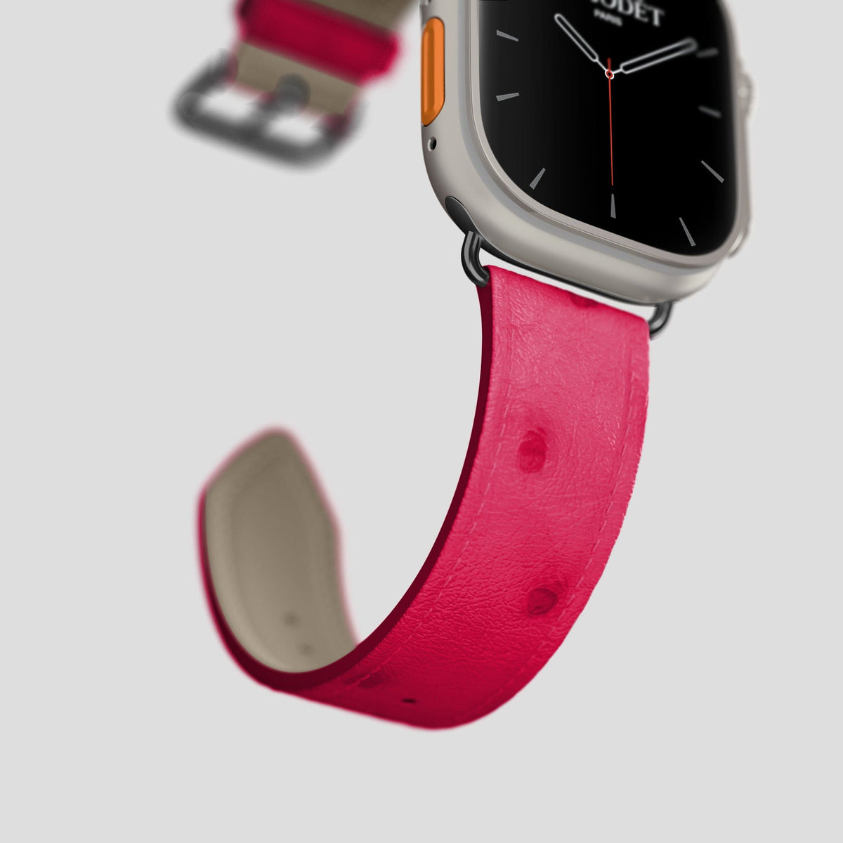 Bordeaux Apple Watch 49mm Ultra Classic Strap Ostrich with Black Metal -5 | Bordeaux-Black