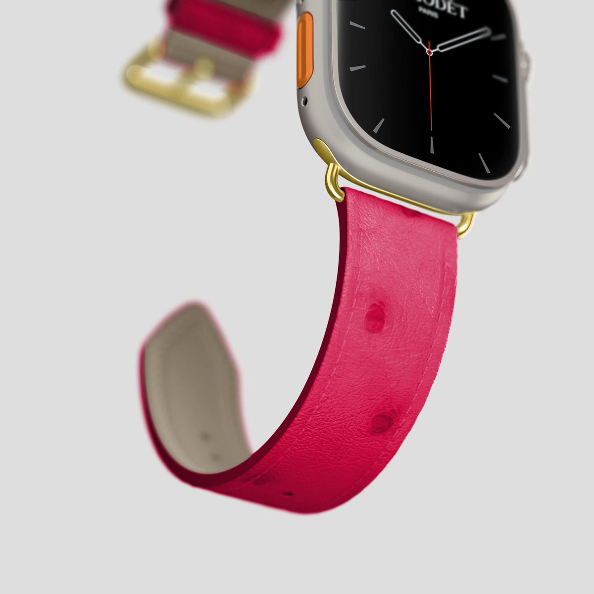 Bordeaux Apple Watch 49mm Ultra Classic Strap Ostrich with Gold Metal -5 | Bordeaux-Gold
