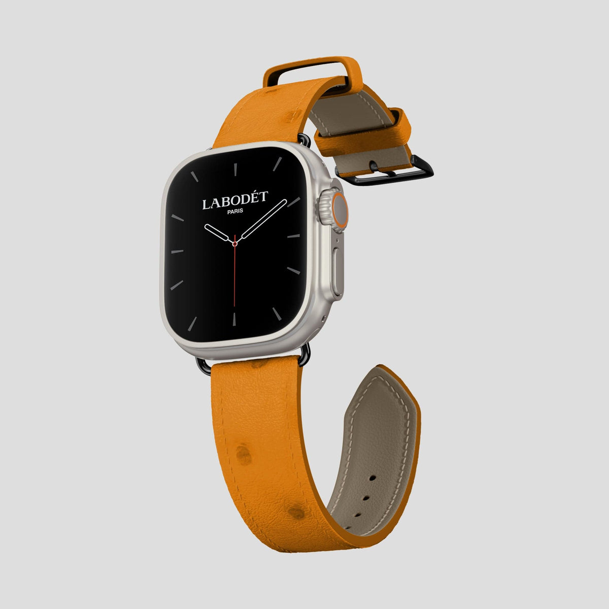 Chestnut Apple Watch 49mm Ultra Classic Strap Ostrich with Black Metal -3 | Chestnut-Black