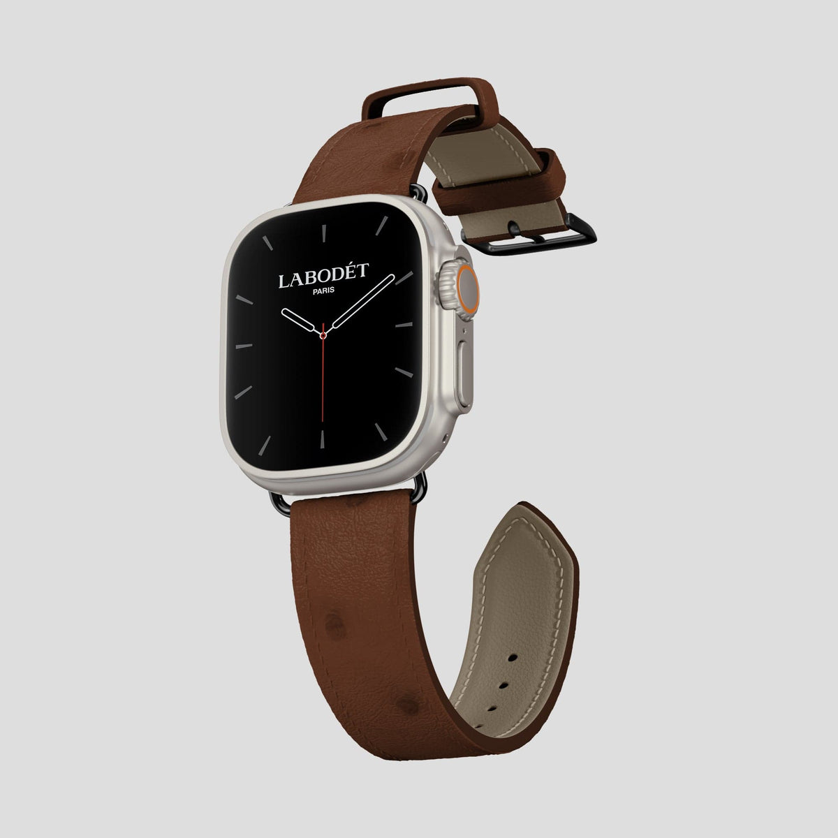 Chocolate Apple Watch 49mm Ultra Classic Strap Ostrich with Black Metal -3 | Chocolate-Black