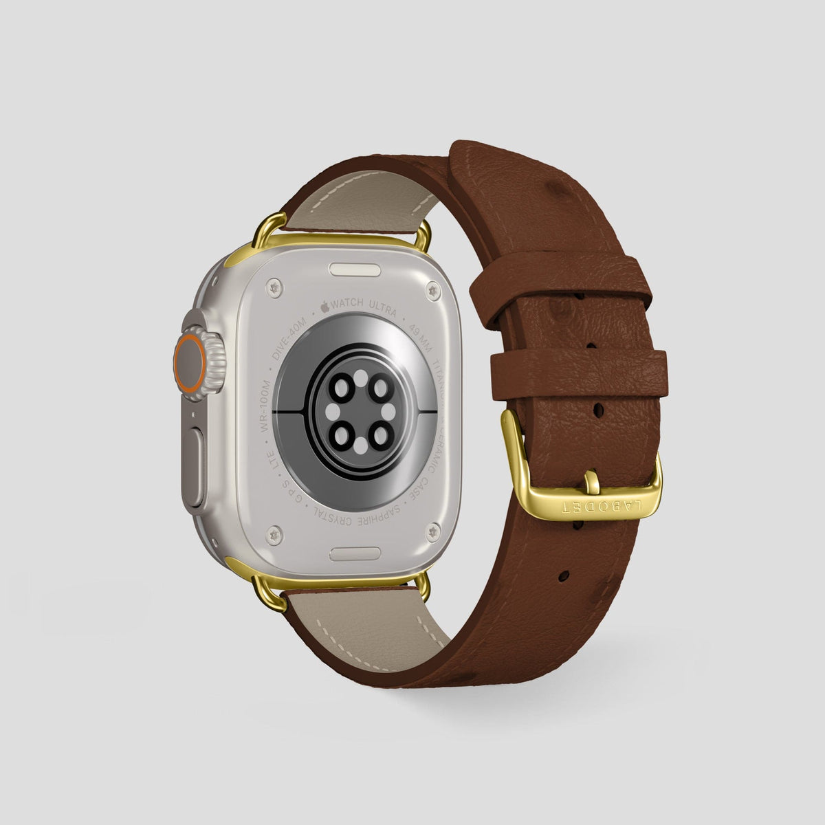 Chocolate Apple Watch 49mm Ultra Classic Strap Ostrich with Gold Metal -2 | Chocolate-Gold