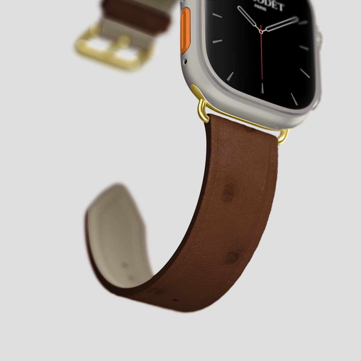 Chocolate Apple Watch 49mm Ultra Classic Strap Ostrich with Gold Metal -5 | Chocolate-Gold