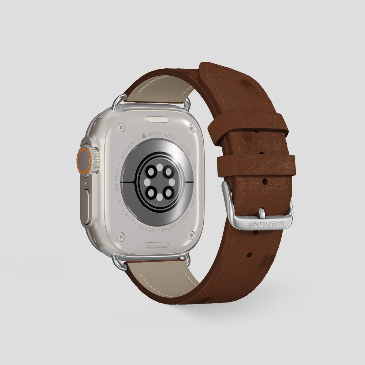 Chocolate Apple Watch 49mm Ultra Classic Strap Ostrich with Steel Metal -2 | Chocolate-Steel