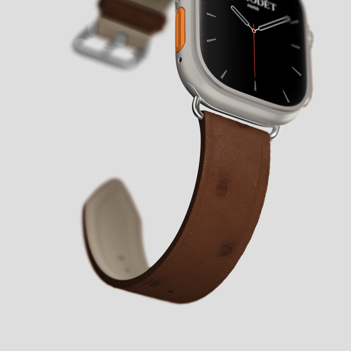 Chocolate Apple Watch 49mm Ultra Classic Strap Ostrich with Steel Metal -5 | Chocolate-Steel