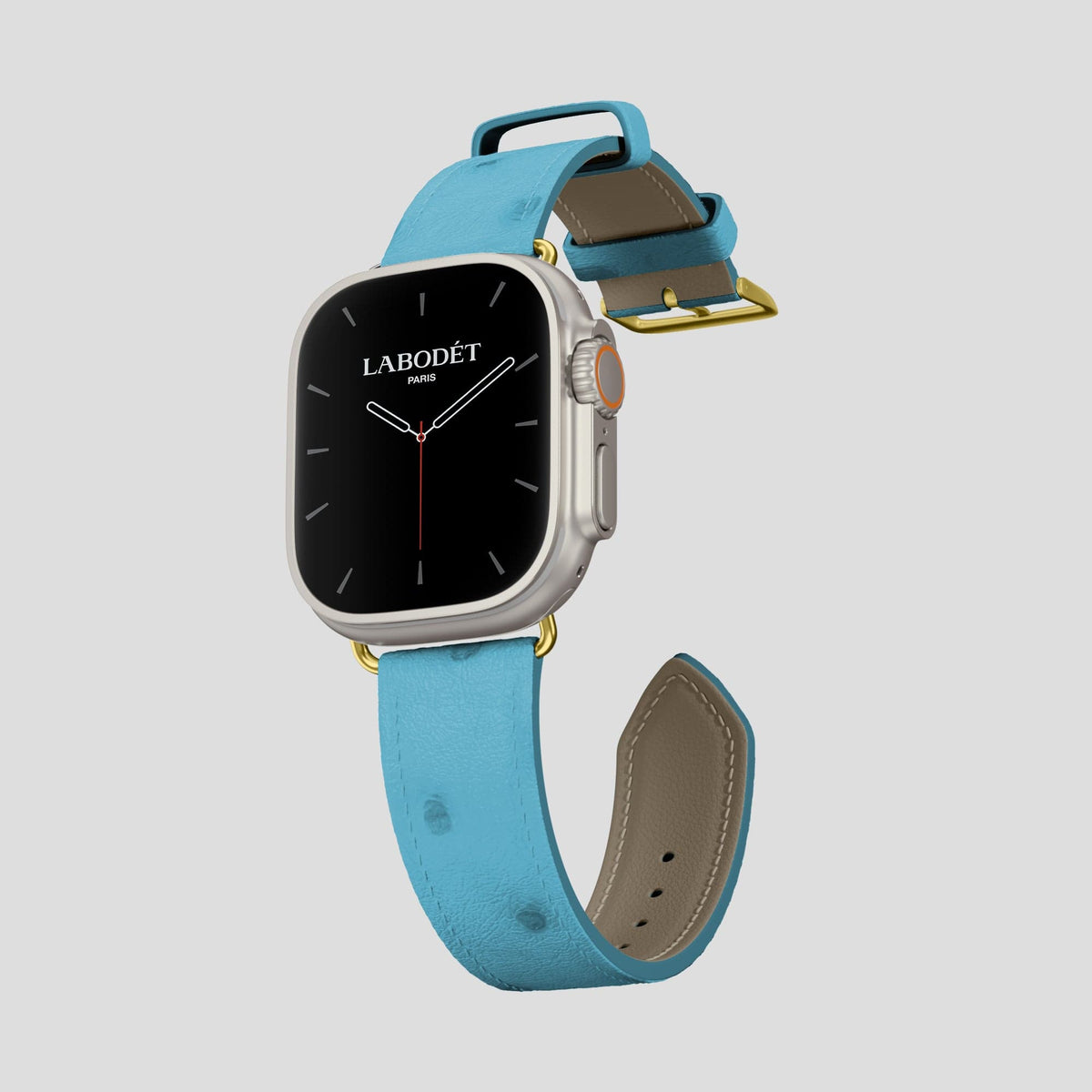 Duck-Blue Apple Watch 49mm Ultra Classic Strap Ostrich with Gold Metal -3 | Duck-Blue-Gold