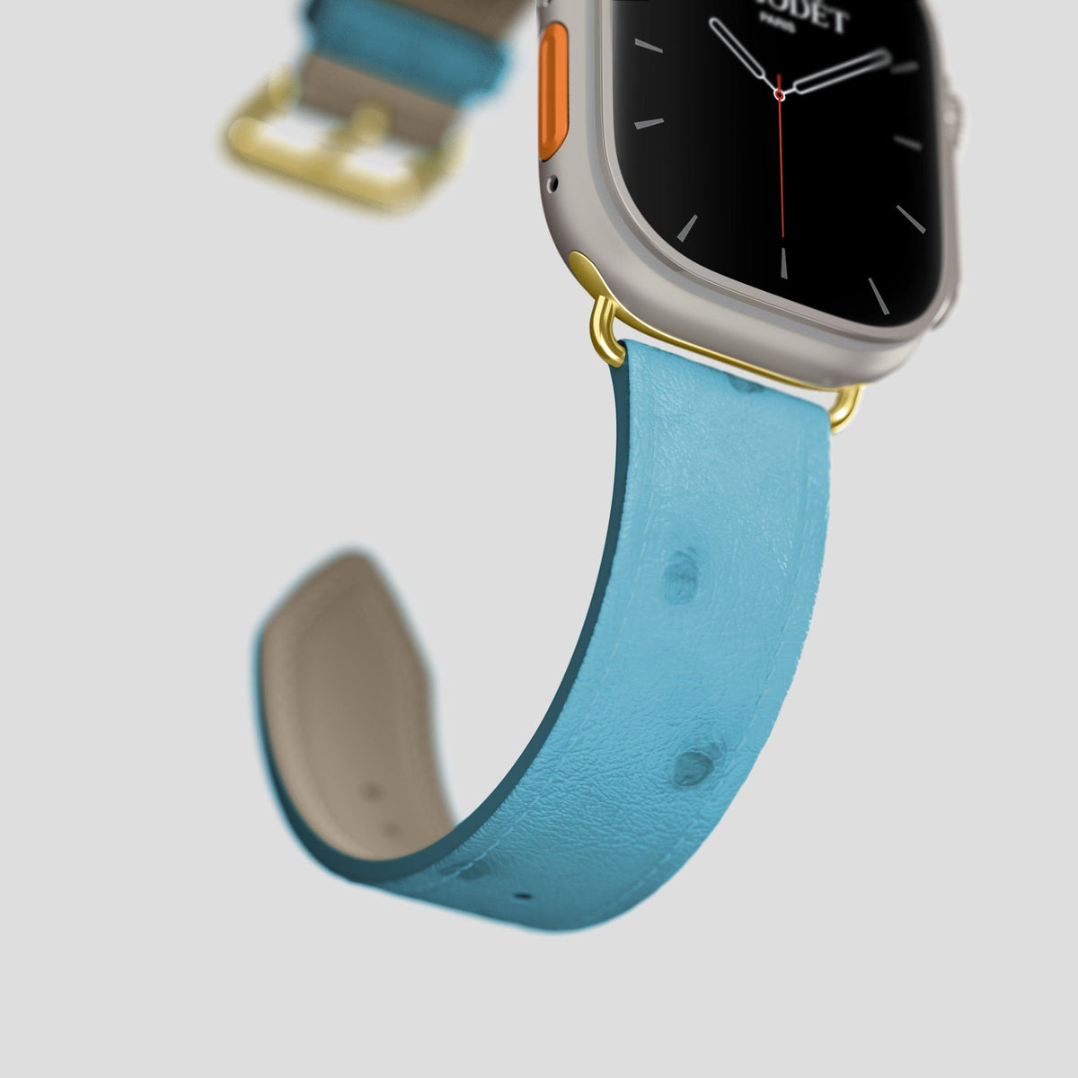 Duck-Blue Apple Watch 49mm Ultra Classic Strap Ostrich with Gold Metal -5 | Duck-Blue-Gold
