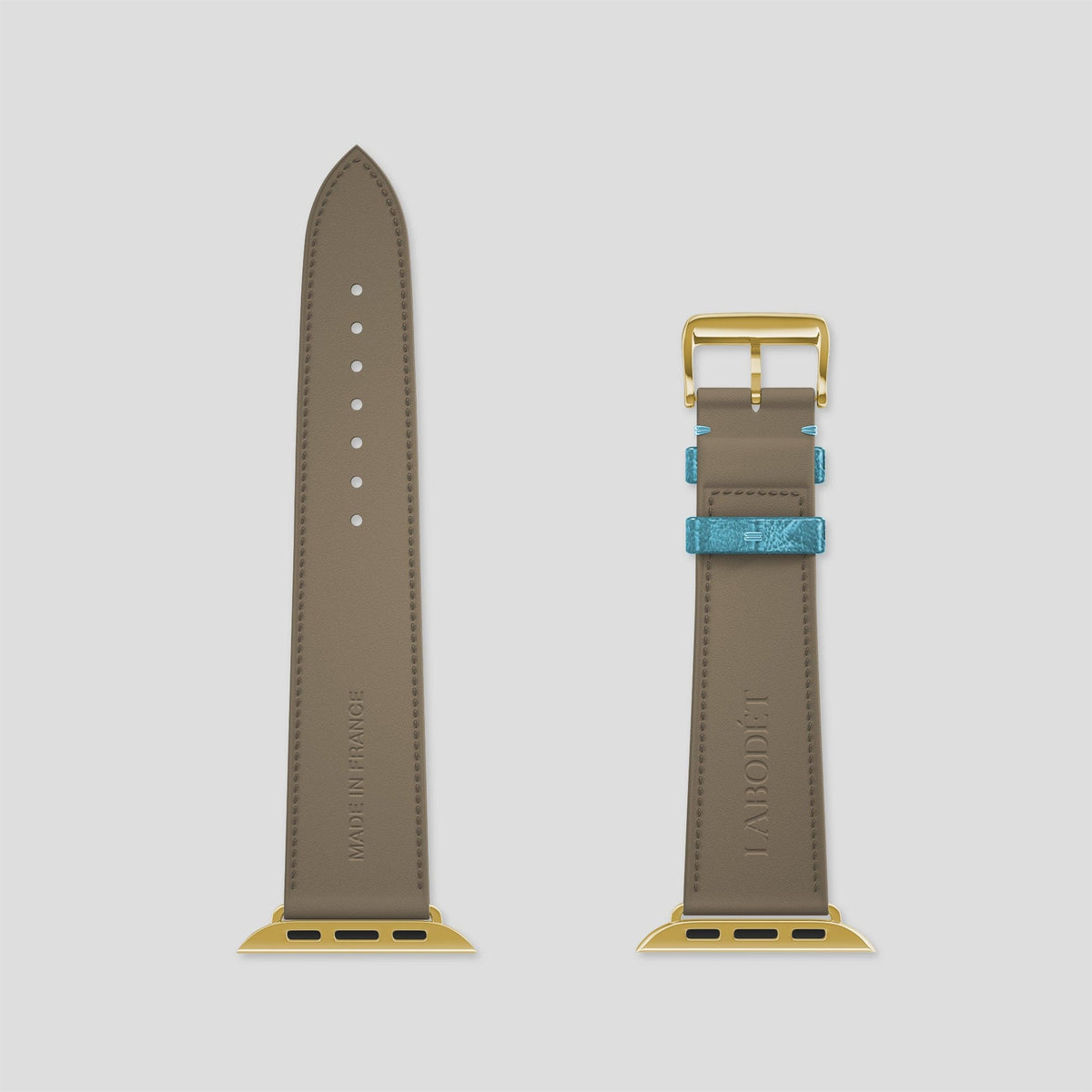 Duck-Blue Apple Watch 49mm Ultra Classic Strap Ostrich with Gold Metal -6 | Duck-Blue-Gold