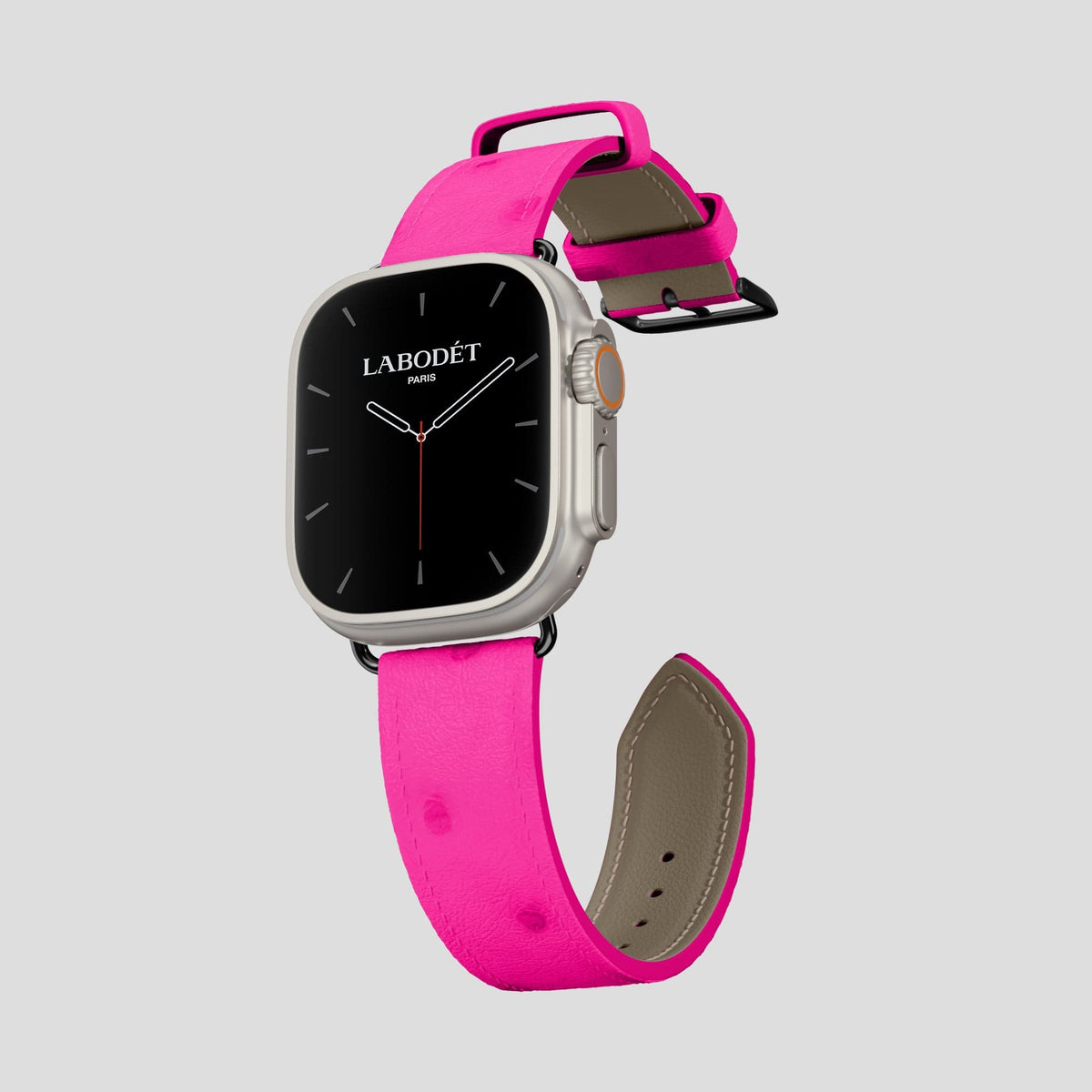 Fuchsia Apple Watch 49mm Ultra Classic Strap Ostrich with Black Metal -3 | FALSE-Black