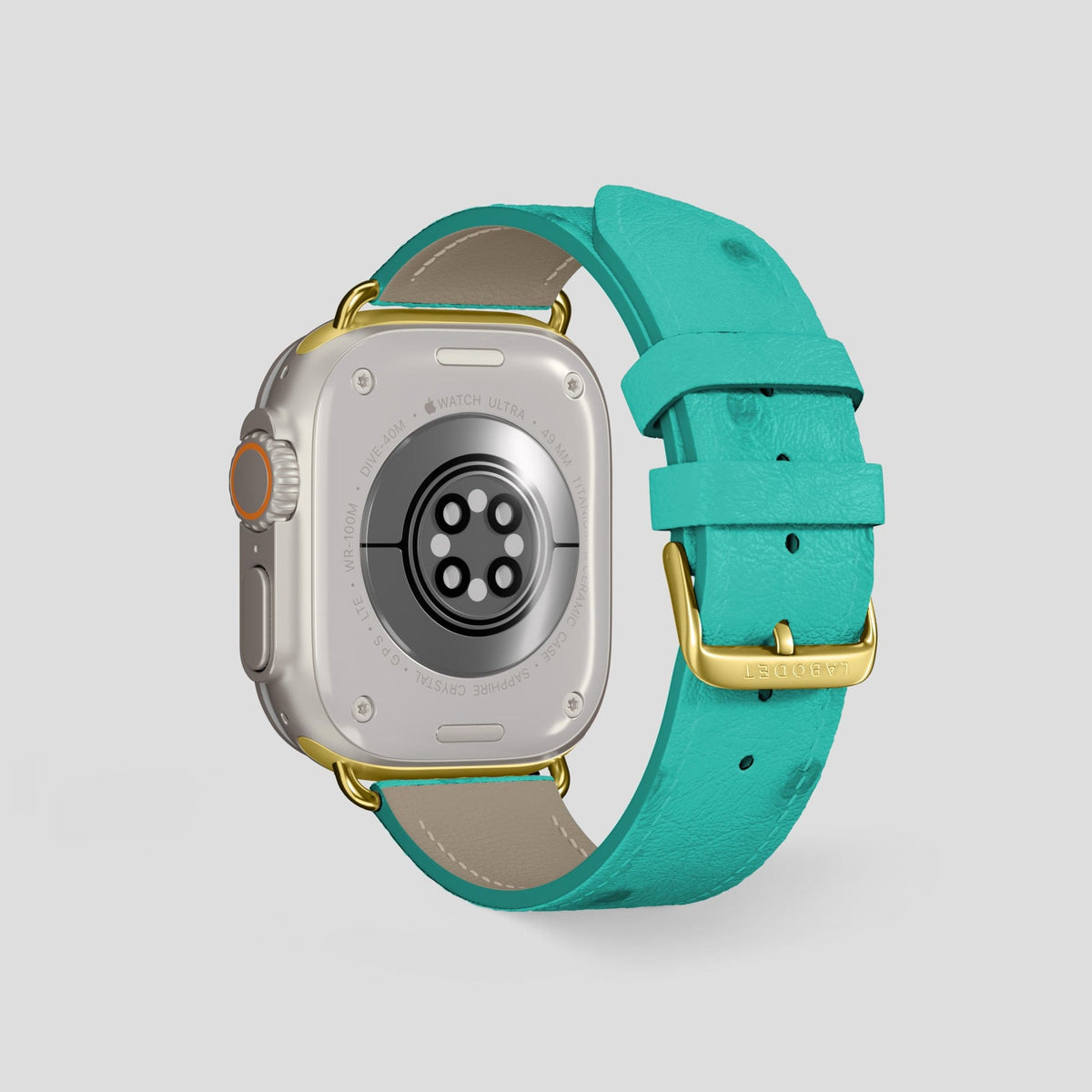 Turquoise Apple Watch 49mm Ultra Classic Strap Ostrich with Gold Metal -2 | Turquoise-Gold