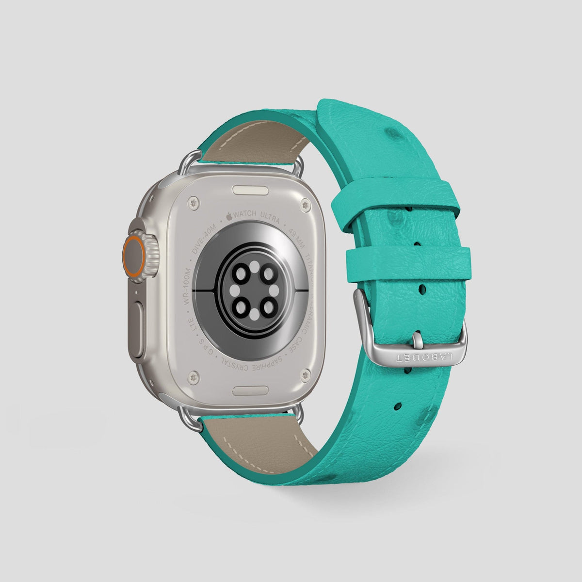 Turquoise Apple Watch 49mm Ultra Classic Strap Ostrich with Steel Metal -2 | Turquoise-Steel