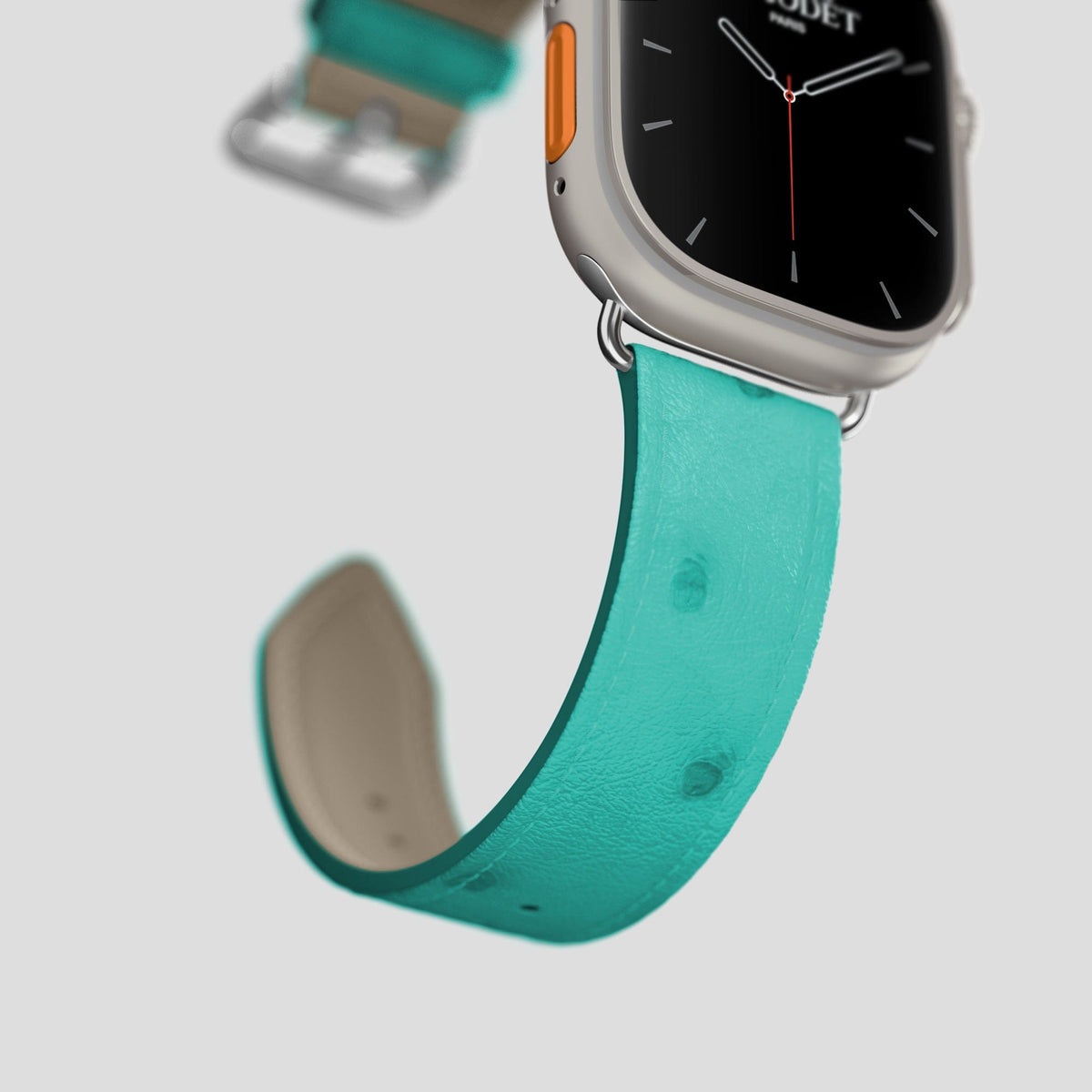 Turquoise Apple Watch 49mm Ultra Classic Strap Ostrich with Steel Metal -5 | Turquoise-Steel