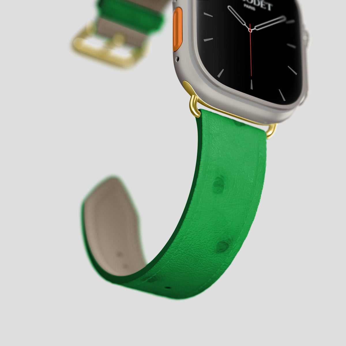 Kentucky Green Apple Watch 49mm Ultra Classic Strap Ostrich with Gold Metal -5 | Kentucky-Green-Gold