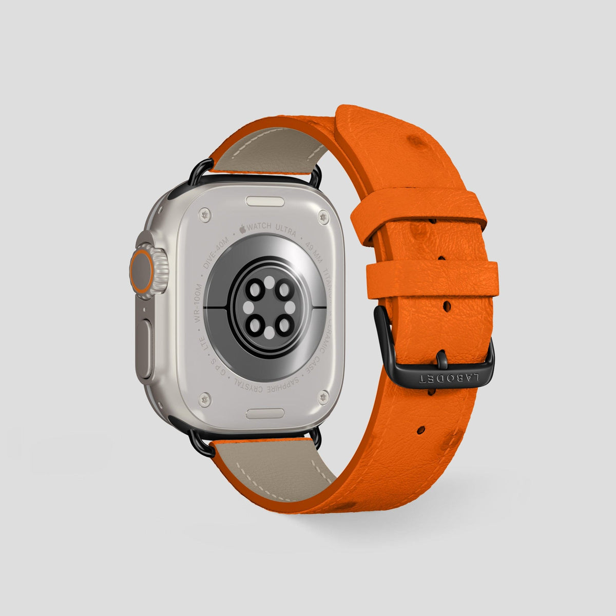 Orange Apple Watch 49mm Ultra Classic Strap Ostrich with Black Metal -2 | Orange-Black