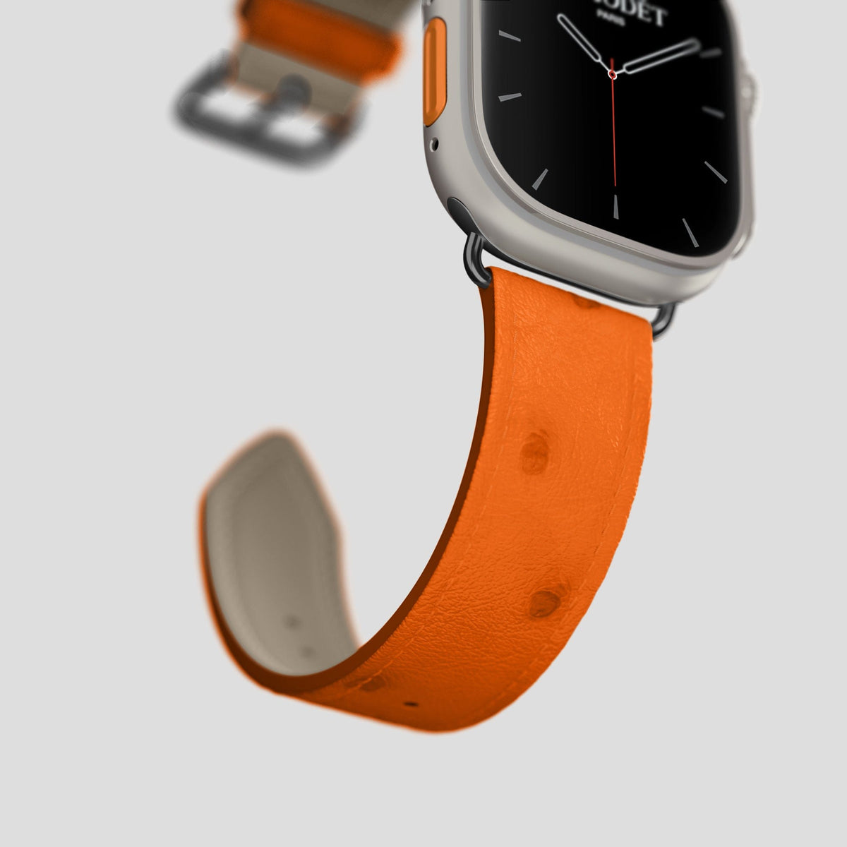 Orange Apple Watch 49mm Ultra Classic Strap Ostrich with Black Metal -5 | Orange-Black