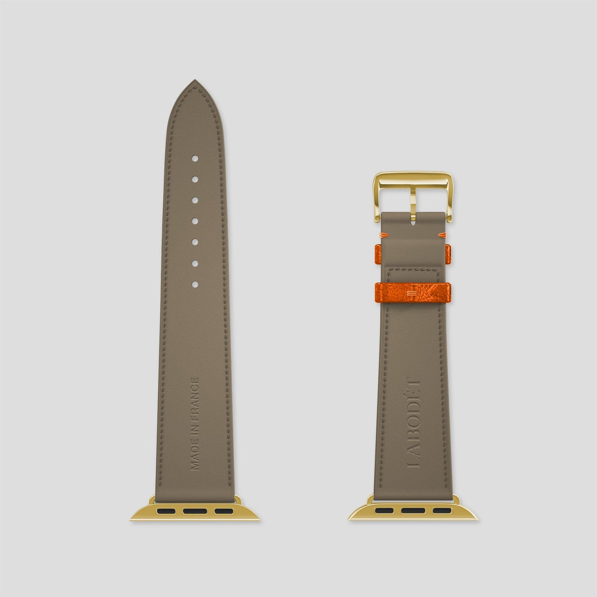 Orange Apple Watch 49mm Ultra Classic Strap Ostrich with Gold Metal -6 | Orange-Gold